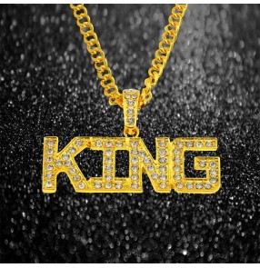 Hip hop Rapper singer dance necklace for men youth pendant European and American fashion trend punk rock style jazz dance  king letter necklace
